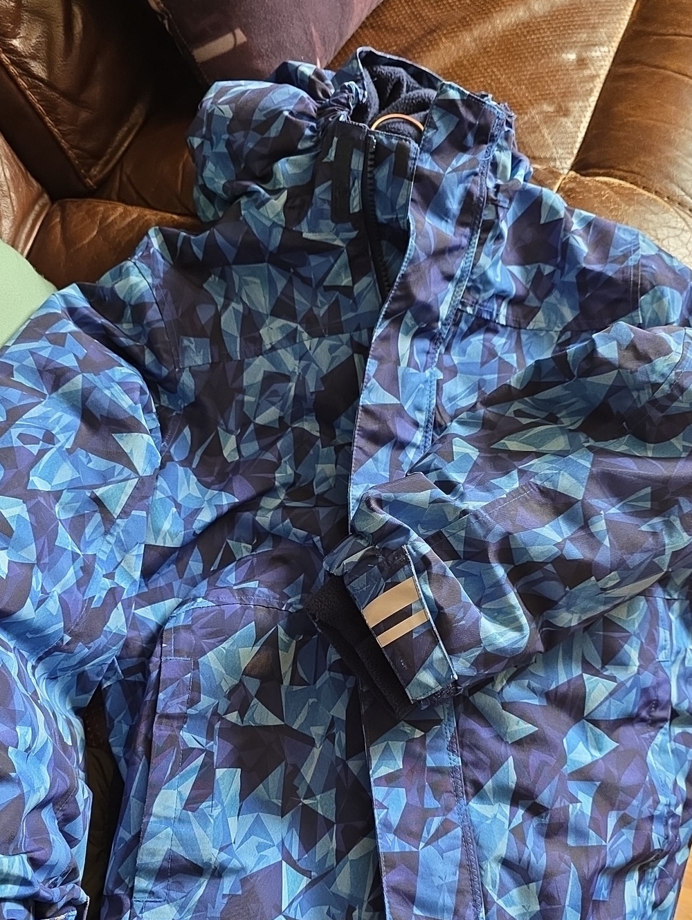 Lands' End Blue Geometric Hooded Snow Squall Jacket